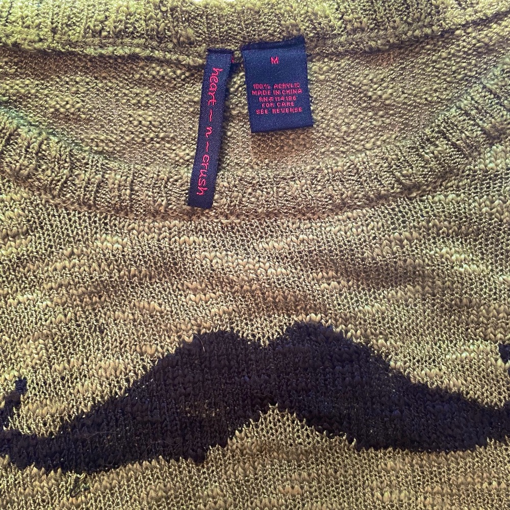 Heart N Crush Green Knit Mustache Distressed Crop Sweater - Picture 4 of 5